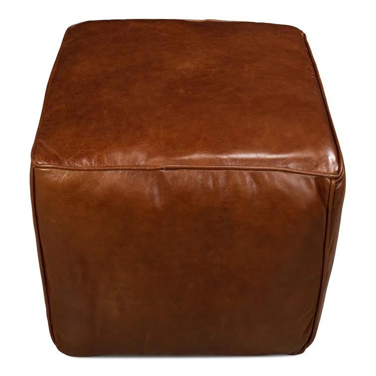 Traditional Bismarck Old Bay Leather Tufted Storage Ottoman