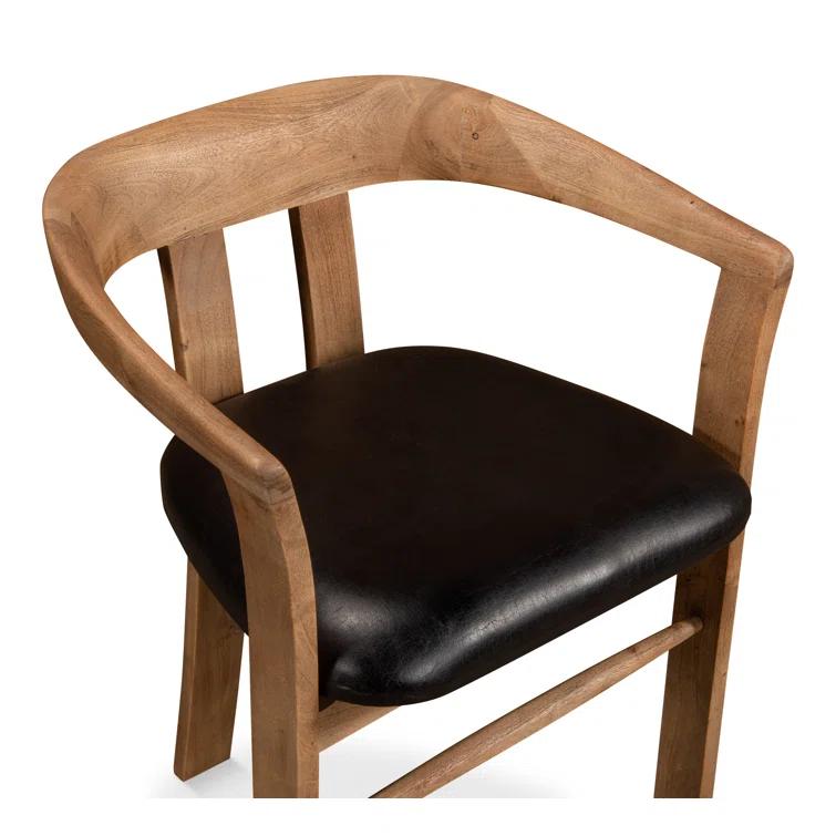 Contemporary Brown Leather Upholstered Arm Chair with Solid Wood