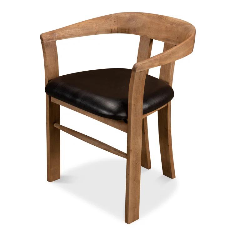 Contemporary Brown Leather Upholstered Arm Chair with Solid Wood