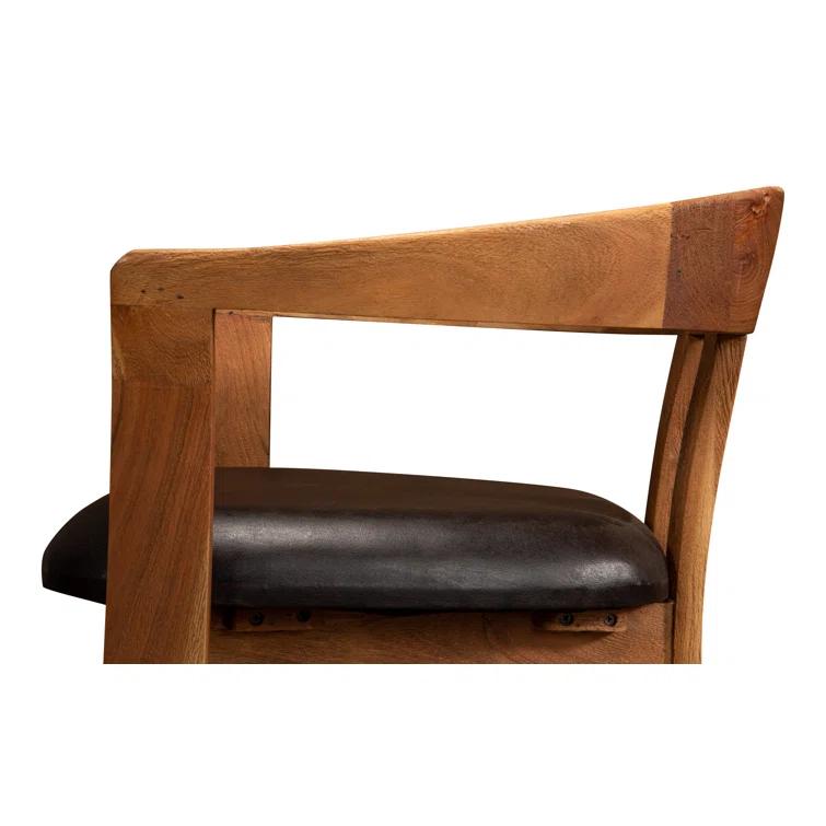 Contemporary Brown Leather Upholstered Arm Chair with Solid Wood