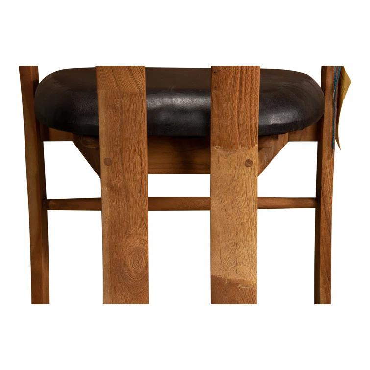 Contemporary Brown Leather Upholstered Arm Chair with Solid Wood