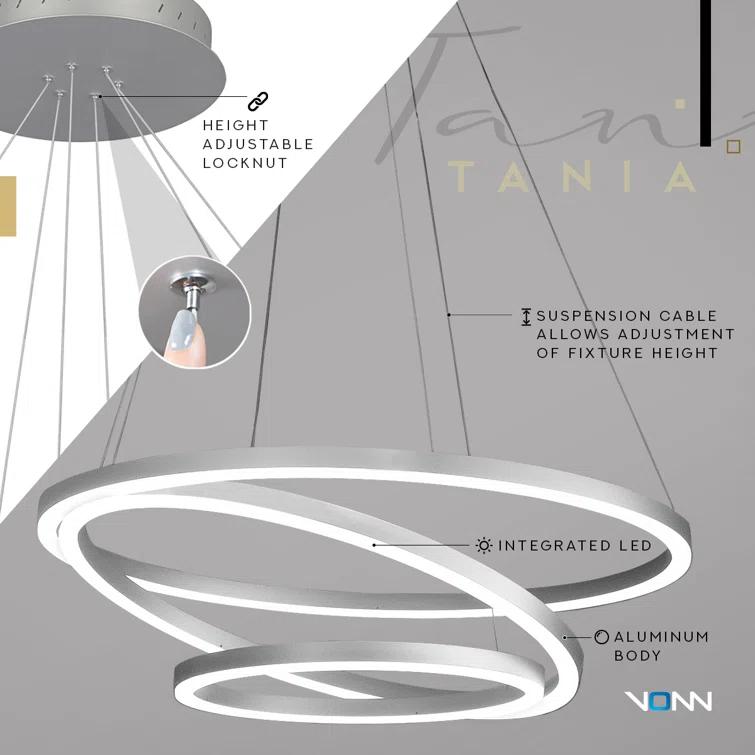 Tania Trio 32-in Integrated LED Ring Pendant Height Adjustable ETL Certified Circular Chandelier