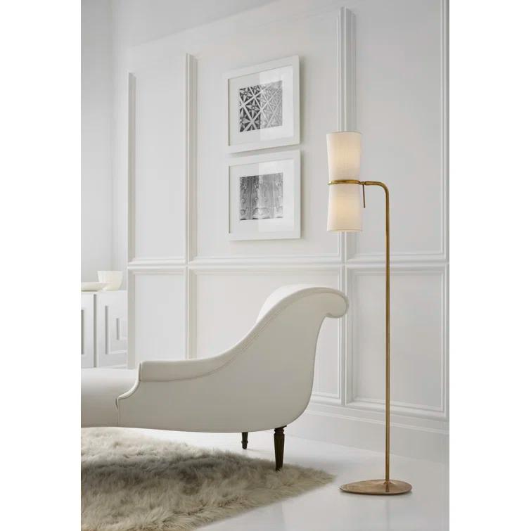 Edison Linen Shade Adjustable Task Floor Lamp in Antique Brass