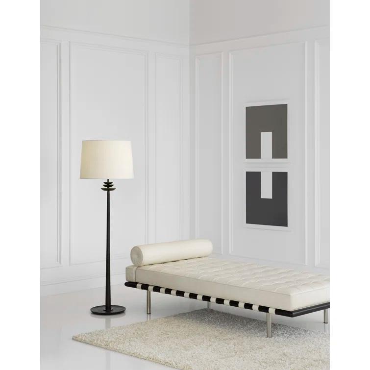 Aged Iron Floor Lamp with White Linen Shade