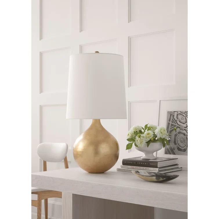 Elegant Gilded Orb Base Table Lamp with Linen Shade