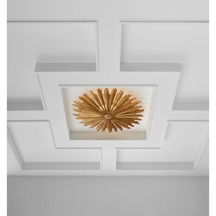 Sunburst Silver Leaf 27.5" LED Semi Flush Mount Light