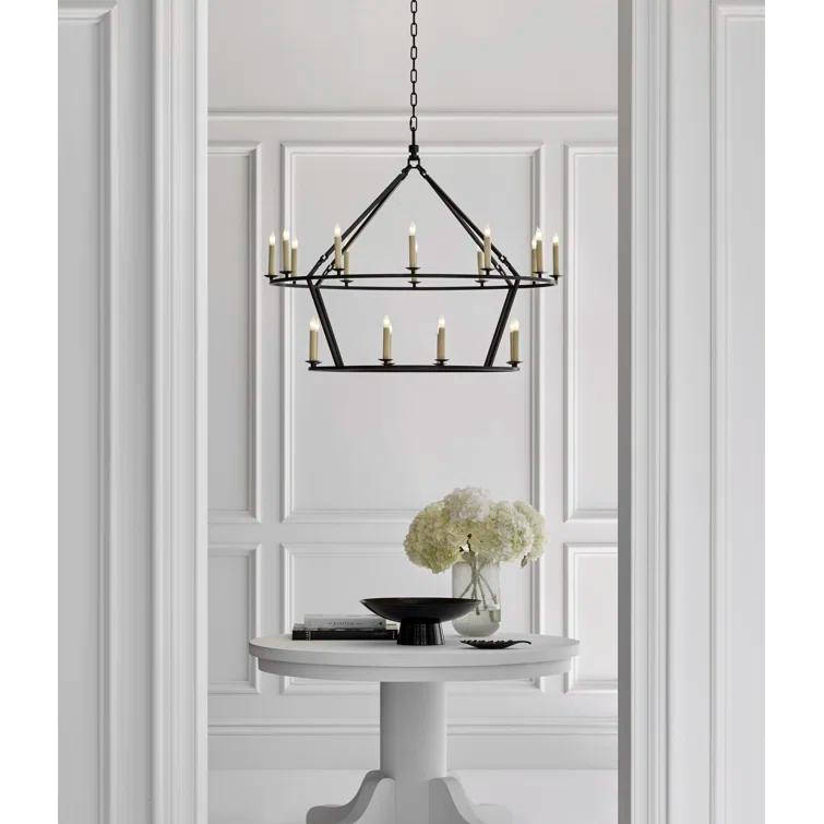 Elegant Nickel and Crystal 33" Plug-in Candle Chandelier