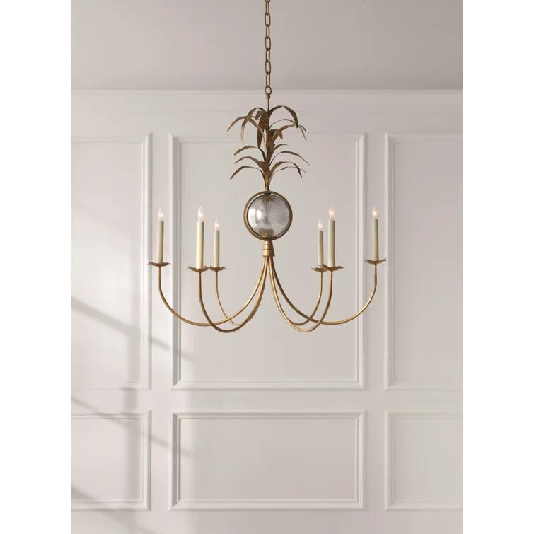 Gilded Iron 6-Light Chandelier with Leaf Accents