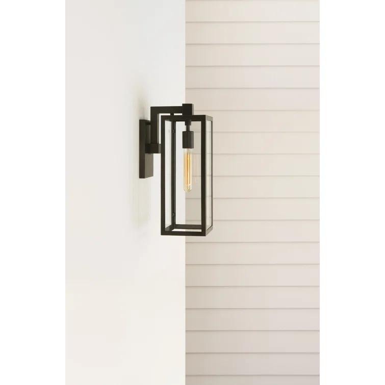 Fresno Black Iron Geometric Outdoor Wall Light with Clear Glass