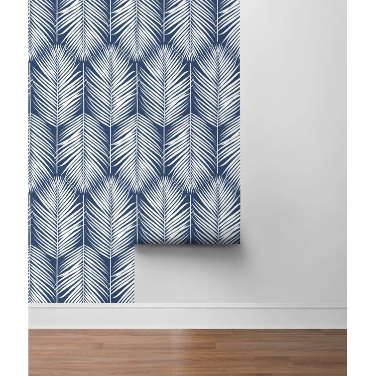 NextWall Coastal Blue Palm Silhouette Peel and Stick Wallpaper