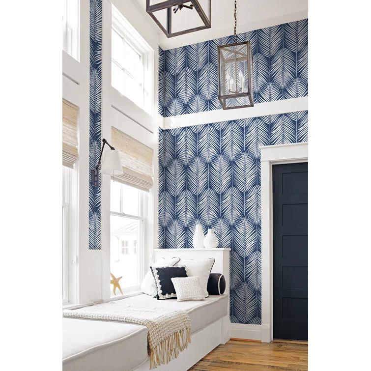 NextWall Coastal Blue Palm Silhouette Peel and Stick Wallpaper