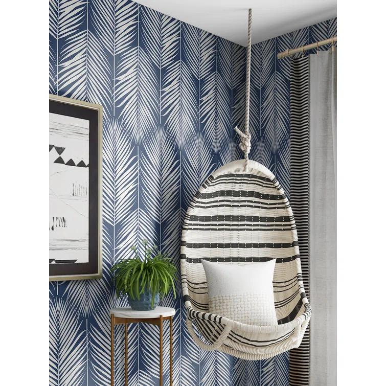NextWall Coastal Blue Palm Silhouette Peel and Stick Wallpaper