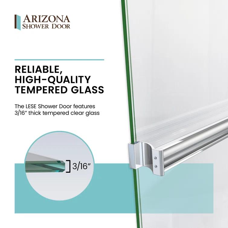 Lese 57" W x 66" H Semi-Frameless Shower Door