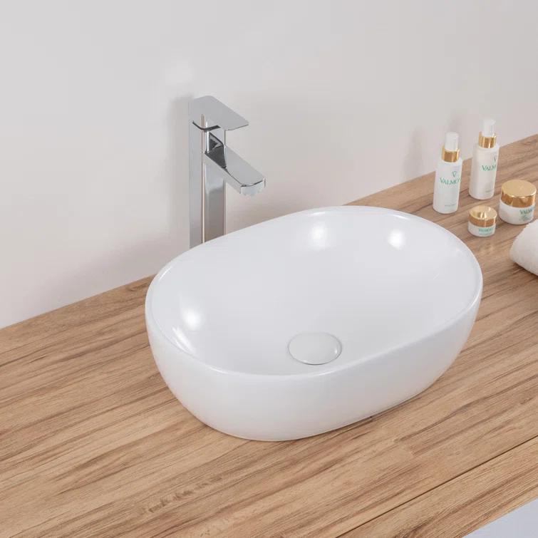 Ruvati RVB0419 Ruvati inch Bathroom Vessel Sink White Oval Above Counter Vanity Porcelain Ceramic