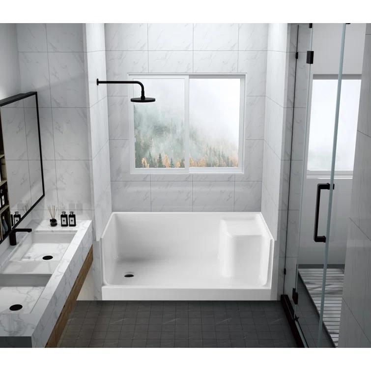 Kingston Brass Grenada 60-Inch x 32-Inch Anti-Skid Acrylic Shower Base with Integral Seat