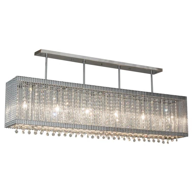 Lux Crystal Cascade 6-Light Chrome Island Pendant for Indoor/Outdoor