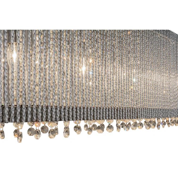 Lux Crystal Cascade 6-Light Chrome Island Pendant for Indoor/Outdoor