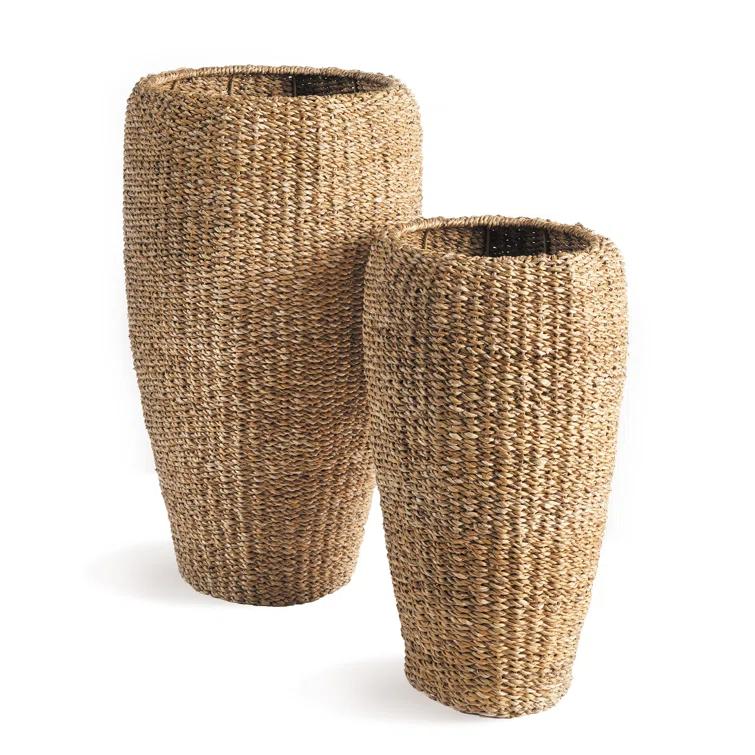 Plum & Post Seagrass Tall Round Planters, Set Of 2