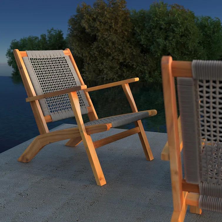 Balkene Home Patio Sense Vega Natural Stain Chair ,Acacia Wood Construction ,Woven Web Seat- Navy Blue Cording