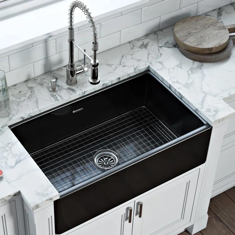 Ruvati 33 inch Fireclay Farmhouse Apron-Front Kitchen Sink Reversible