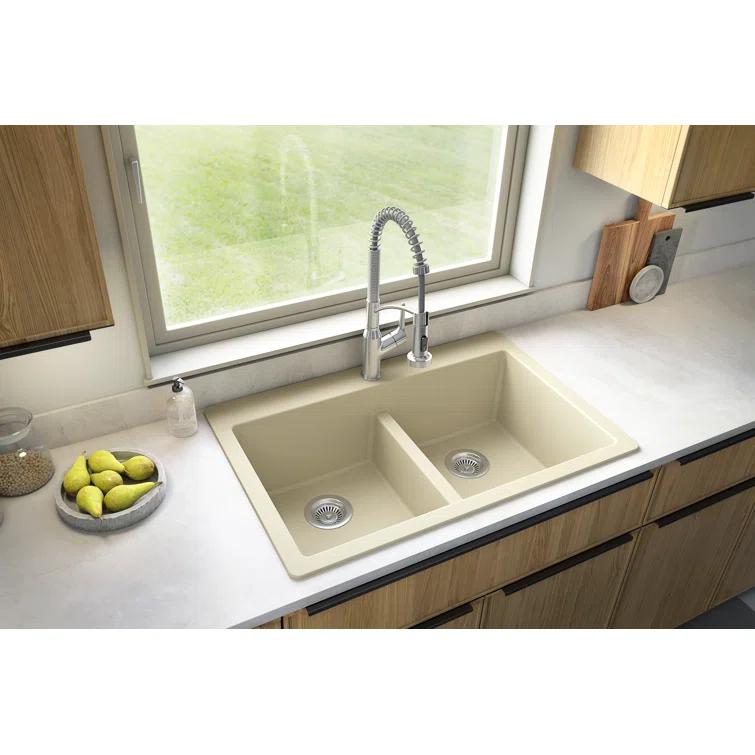 Karran Quartz 33'' X 22'' 50/50 Double Bowl Composite Drop-in Kitchen Sink