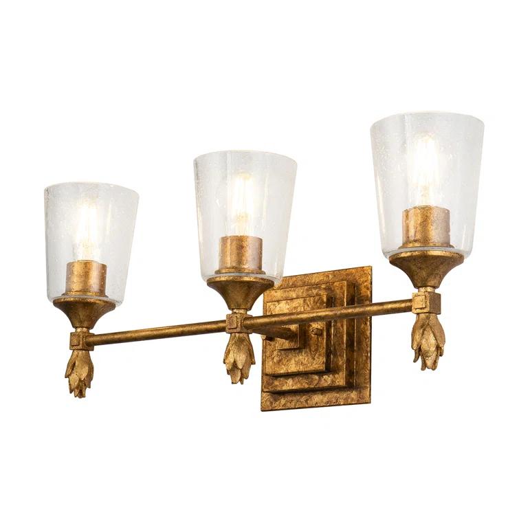 Vetiver Antique Gold 3-Light Vanity with Clear Bubble Glass