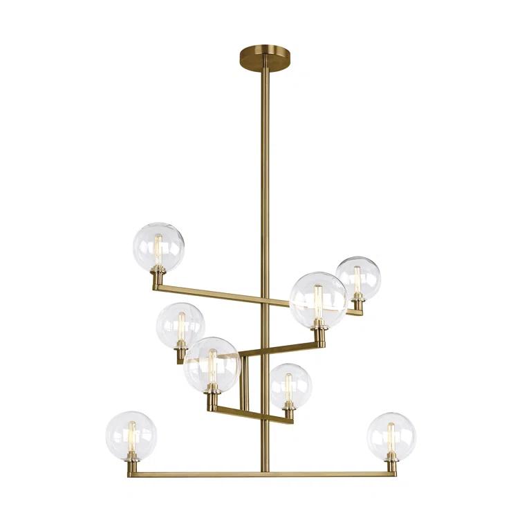 Aged Brass 8-Light Chandelier with Glass Globes
