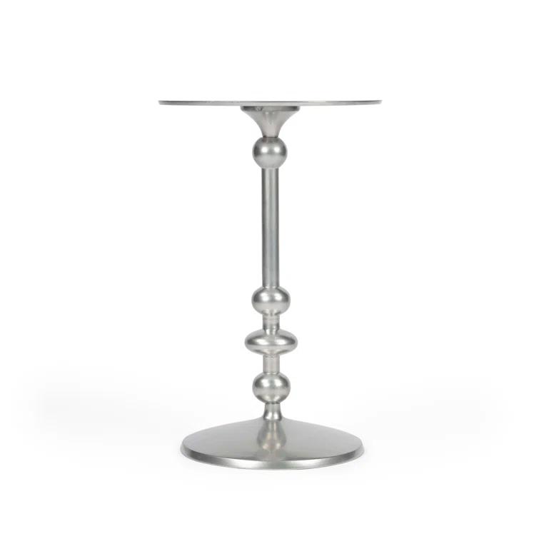 Zora Distressed Nickel Iron Round Pedestal Side Table