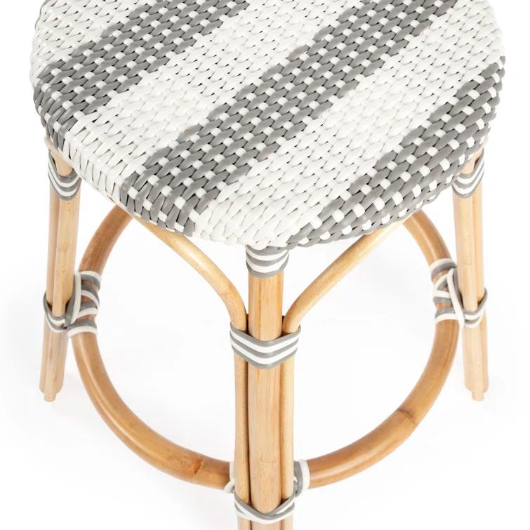 Butler Specialty Company Tobias Rattan Round 24" Counter Stool - Gray And White