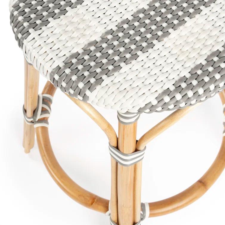 Butler Specialty Company Tobias Rattan Round 24" Counter Stool - Gray And White