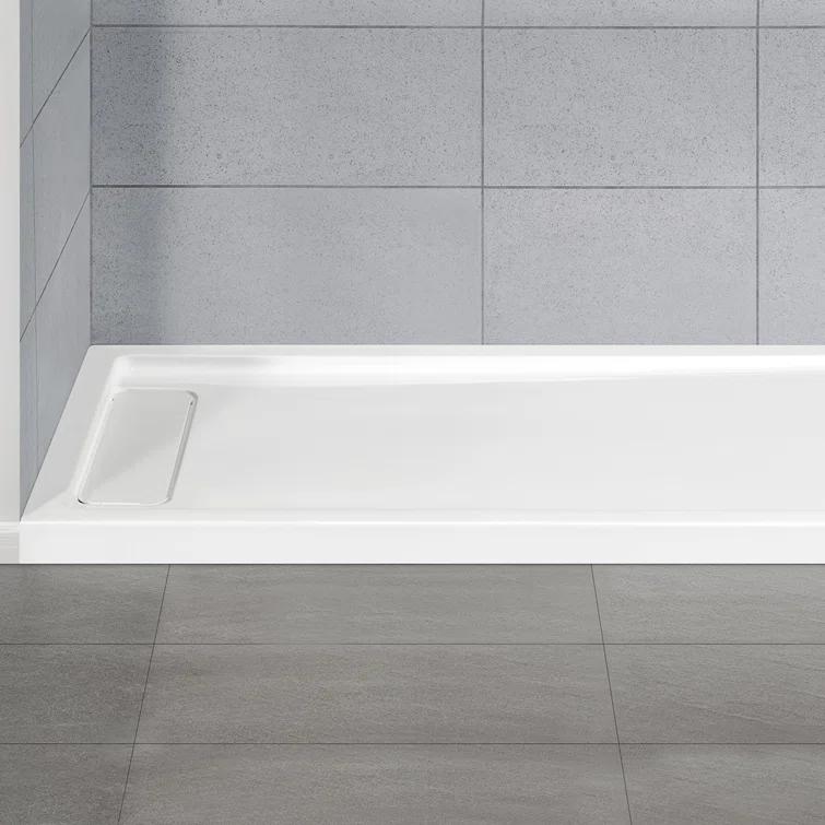 OVE Decors 72" x 36" Rectangle Shower Base Pan, White Acrylic, Hidden Side Drain, Reversible Design