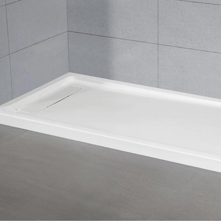OVE Decors 72" x 36" Rectangle Shower Base Pan, White Acrylic, Hidden Side Drain, Reversible Design