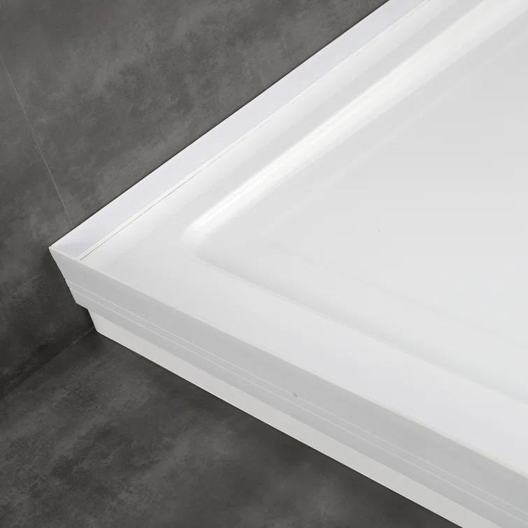 OVE Decors 48" x 32" Rectangle Shower Base Pan, White Acrylic, Hidden Side Drain, Reversible Design
