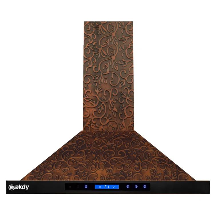 30-Inch Convertible Wall Mount Range Hood with Embossed Copper Vine Design, 343 CFM, 4 Fan Speeds, Touch Panel Controls, LED Lighting and Remote Control