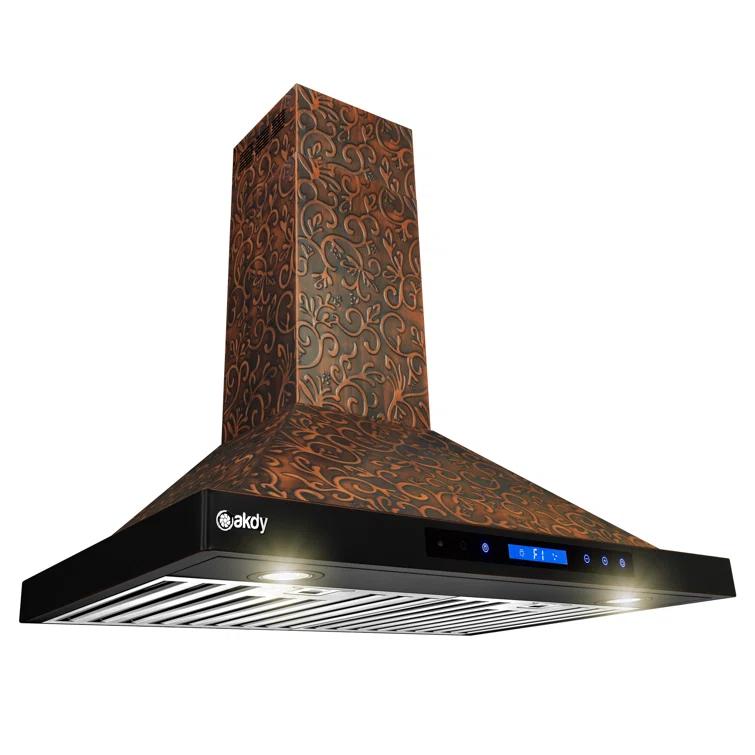 30-Inch Convertible Wall Mount Range Hood with Embossed Copper Vine Design, 343 CFM, 4 Fan Speeds, Touch Panel Controls, LED Lighting and Remote Control