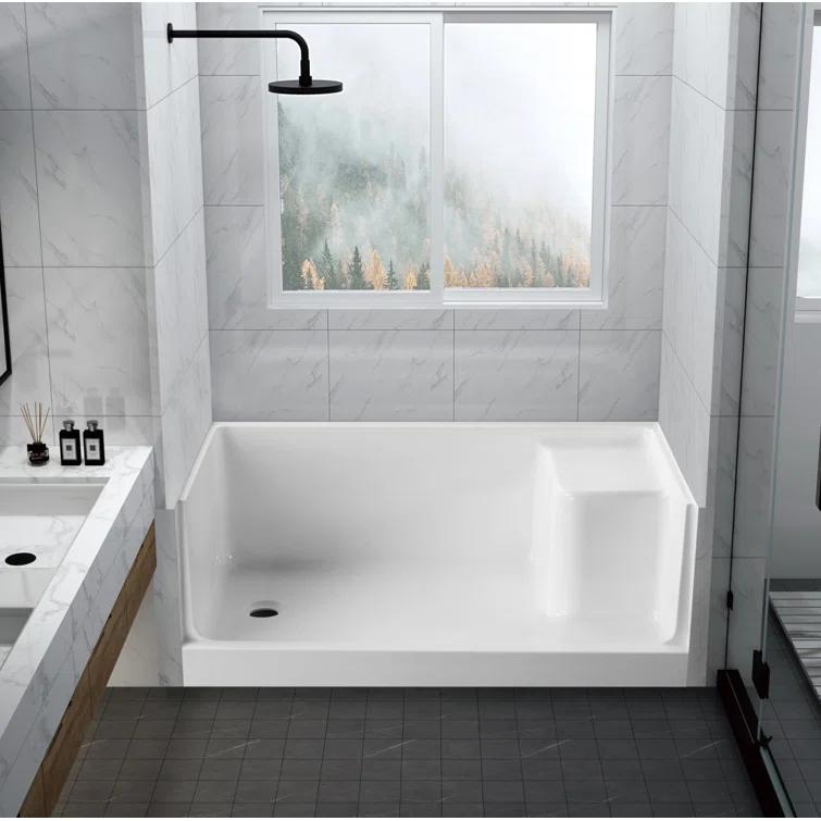 Kingston Brass Grenada 60-Inch x 32-Inch Anti-Skid Acrylic Shower Base with Integral Seat