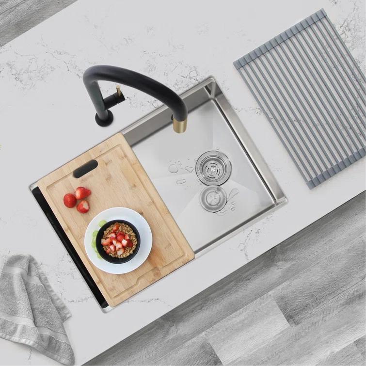 Versa STYLISH 27 inch Workstation Single Bowl Undermount 16G Kitchen Sink with Built in Accessories