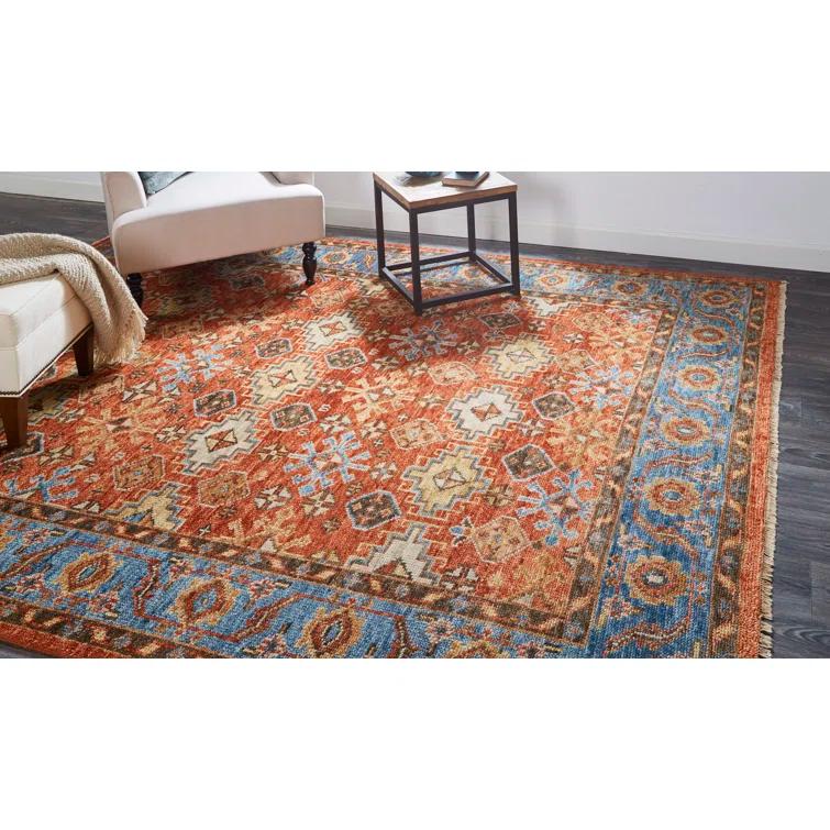 Feizy Carrington Traditional Oriental, Red/Blue/Orange, 2' x 3' Accent Rug Easy Care Stain Resistant Kid Friendly Vintage Bordered Floor Rug for Living room Bedroom