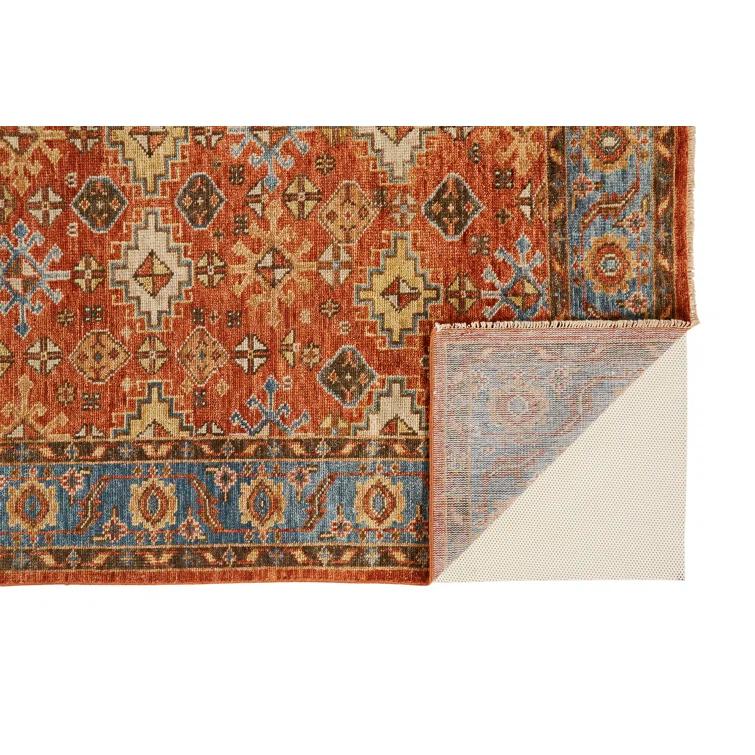 Feizy Carrington Traditional Oriental, Red/Blue/Orange, 2' x 3' Accent Rug Easy Care Stain Resistant Kid Friendly Vintage Bordered Floor Rug for Living room Bedroom
