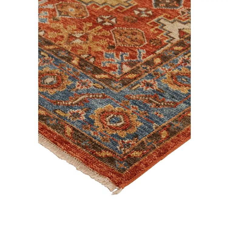 Feizy Carrington Traditional Oriental, Red/Blue/Orange, 2' x 3' Accent Rug Easy Care Stain Resistant Kid Friendly Vintage Bordered Floor Rug for Living room Bedroom