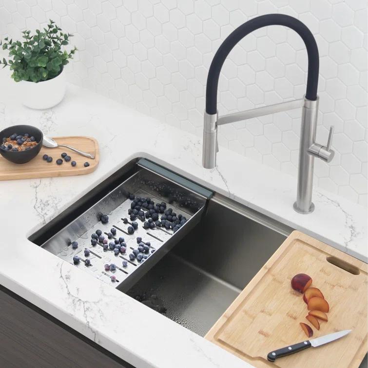 Versa STYLISH 33 inch Workstation Single Bowl Undermount 16G Kitchen Sink with Built in Accessories