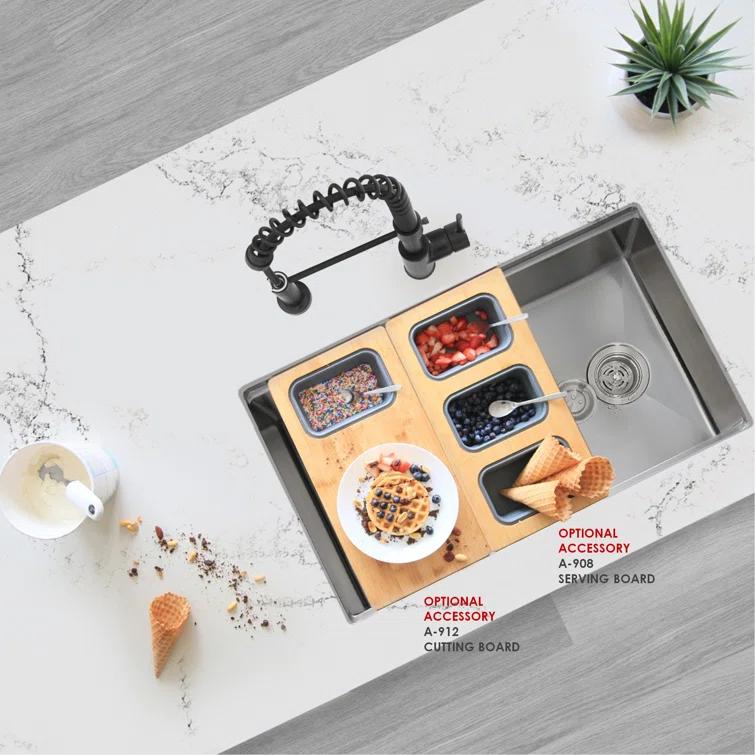 Versa STYLISH 33 inch Workstation Single Bowl Undermount 16G Kitchen Sink with Built in Accessories