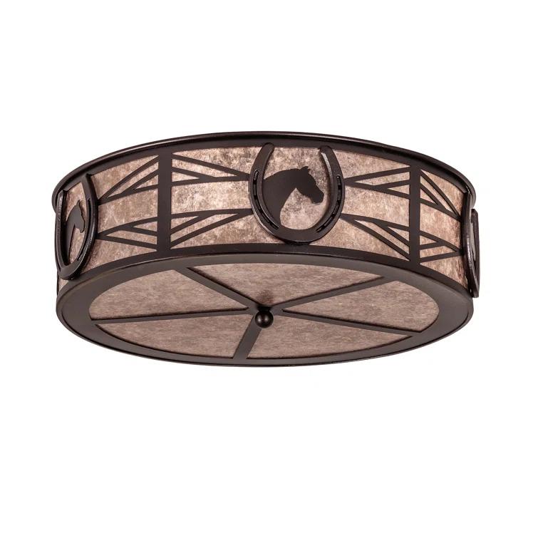 Mahogany Bronze Equestrian LED Drum Flush Mount with Silver Mica Shade