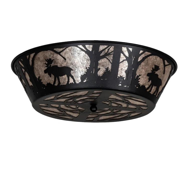 Black and Silver Mica 23" Glass 4-Light Flush Mount