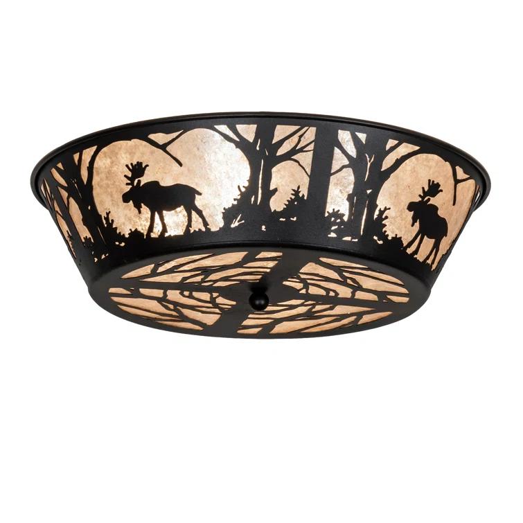 Black and Silver Mica 23" Glass 4-Light Flush Mount