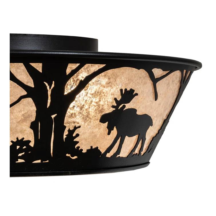 Black and Silver Mica 23" Glass 4-Light Flush Mount