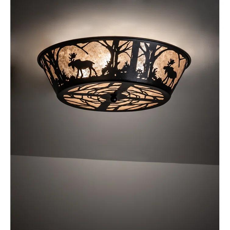 Black and Silver Mica 23" Glass 4-Light Flush Mount
