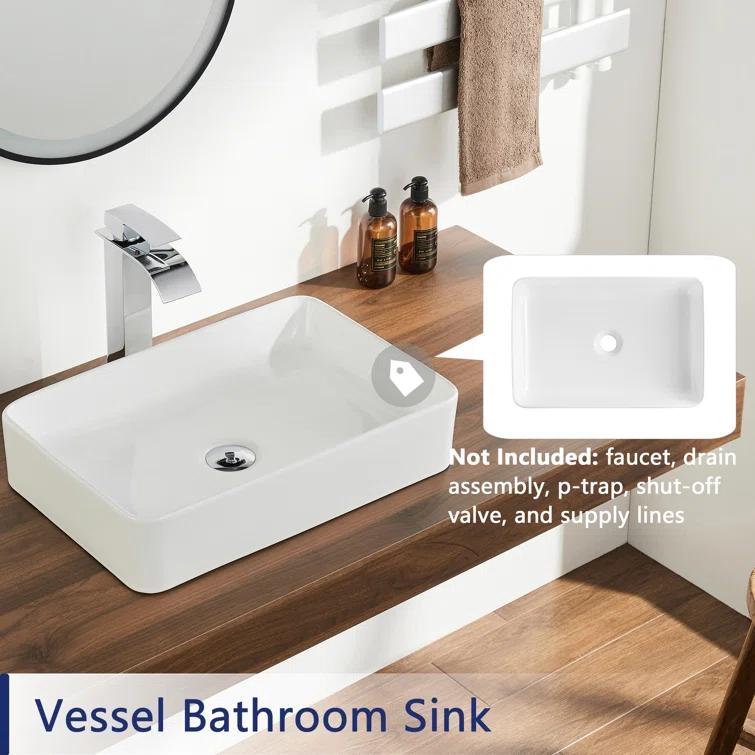Ally 20" x 13'' Rectangular Vitreous China Vessel Bathroom Sink