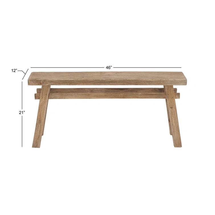 Milani Brown Wood Handmade Distressed Bench with High Trestle Legs 47" x 12" x 21"
