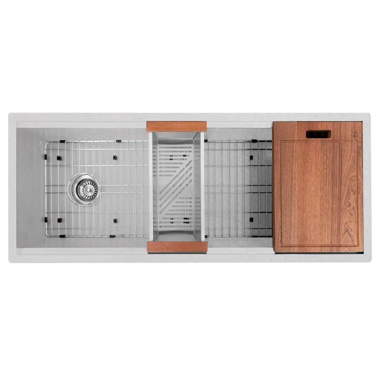 ZLINE 43 in. Garmisch Undermount Single Bowl DuraSnow Stainless Steel Kitchen Sink W/ Bottom Grid & Accessories (SLS-43S)